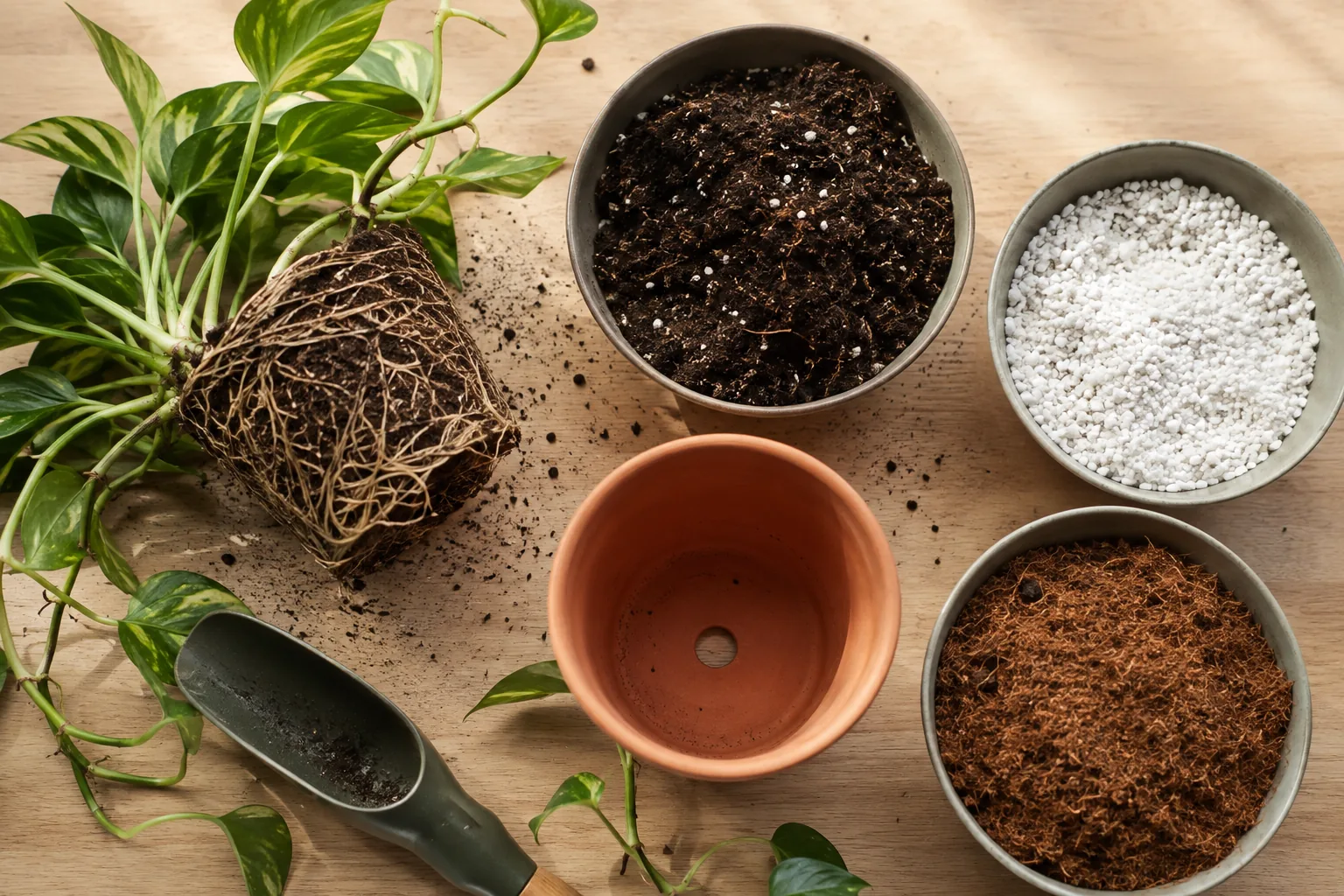 Preparación de sustrato aireado para plantas de interior